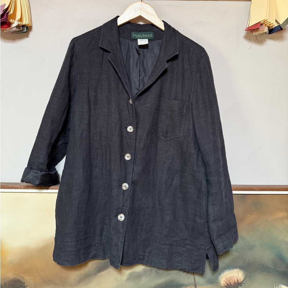 Vintage Black Linen Overshirt Chore Coat